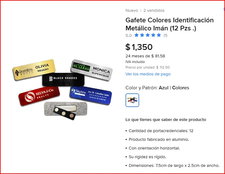 Ejemplos de gafetes metálicos